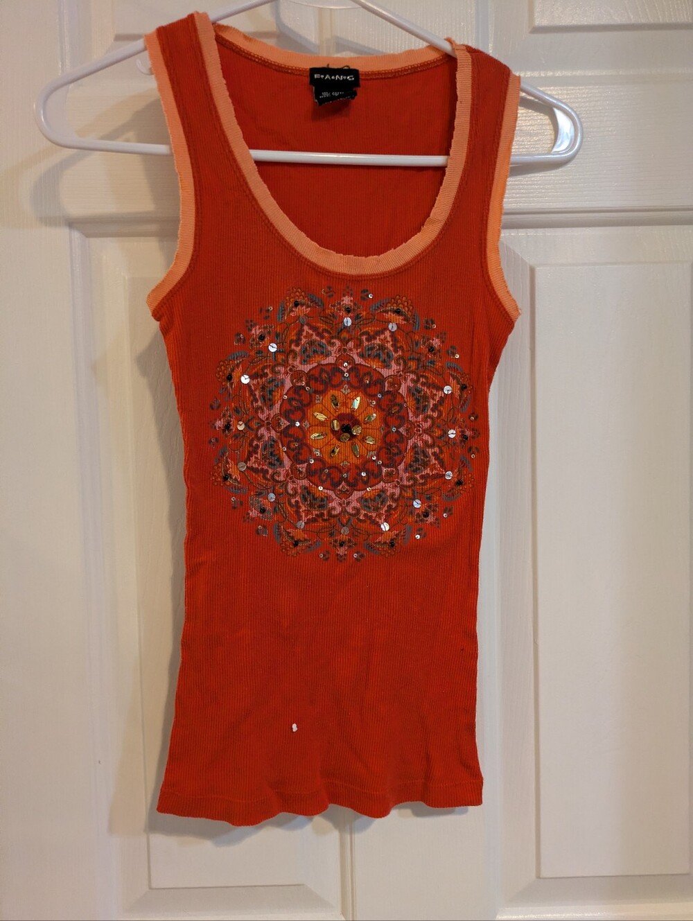 FANG Orange Ribbed Tank with Embellished Mandala